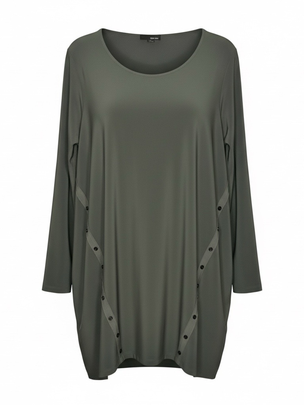 Sun Kim Large Minimalist Tunic Long Sleeve Scoop Neck Button Details Y2K Top